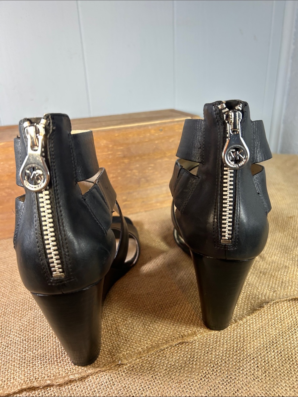 Michael Kors Black Strappy Wedge Sandals - Picture 10 of 13